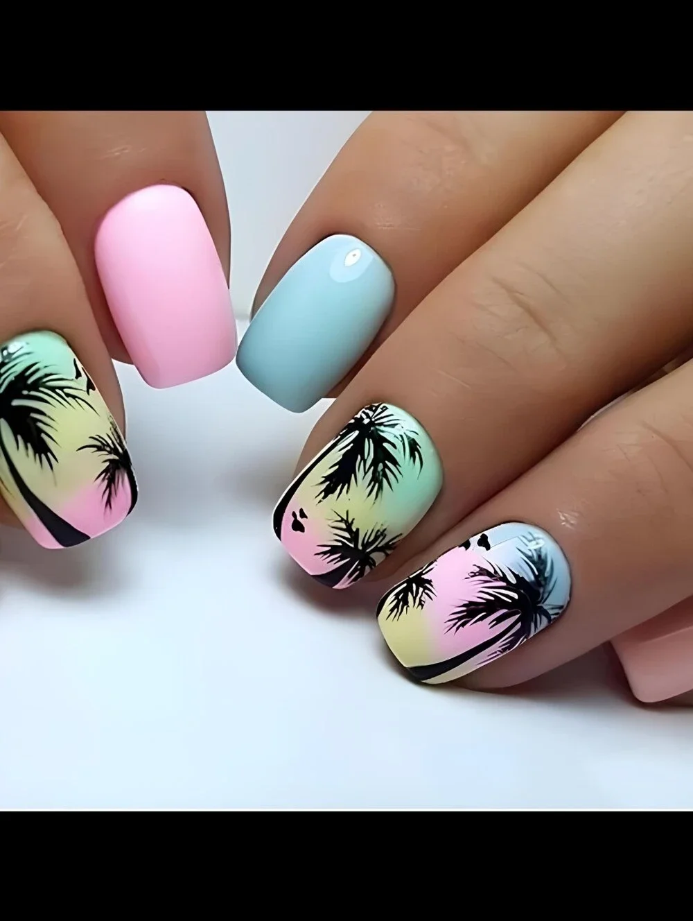 🆕$6 OR 2 FOR $10~PINK & BLUE SUMMER BEACH COCONUT TREE 24 DESIGNER PRESS NAILS